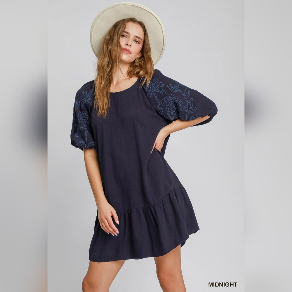 Umgee Navy Blue Embroidered Dress